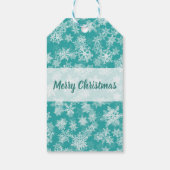 Aquamarine und weiße Schneeflocken Winterwonderlan Geschenkanhänger (Rückseite)