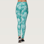 Aquamarine und weiße Schneeflocken Winterwonderlan Leggings (Rückseite)