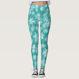 Aquamarine und weiße Schneeflocken Winterwonderlan Leggings