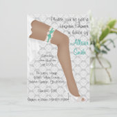 Aquamarine und weiße Spitzen-Fingerie-Brautparty Einladung (Stehend Vorderseite)