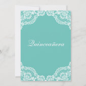 Aquamarine und weiße Spitzen Quinceanera, Einladun Einladung (Rückseite)