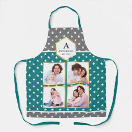 Aquamarine und weiße Sternenmuster FotoCollage Schürze