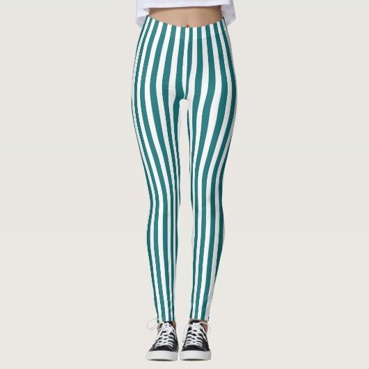 Aquamarine und weiße Streifen Leggings (Vorderseite)