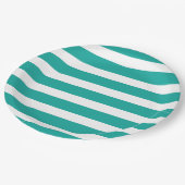 Aquamarine und weiße Streifen Pappteller (Schrägansicht)