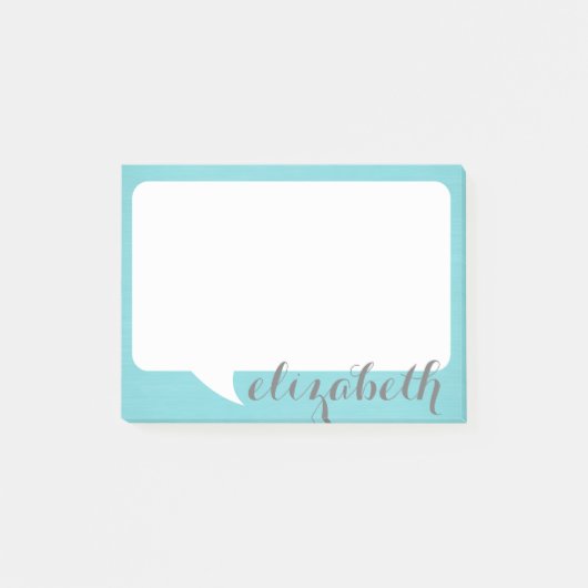 Aquamarine und weiße Talk-Blase mit Skriptname Post-it Klebezettel (Vorderseite)