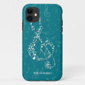 Aquamarine und weiße Treble Clef-Musiknoten Case-Mate iPhone Hülle (Rückseite)