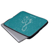 Aquamarine und weiße Treble Clef-Musiknoten Laptopschutzhülle (Vorne Knopf)