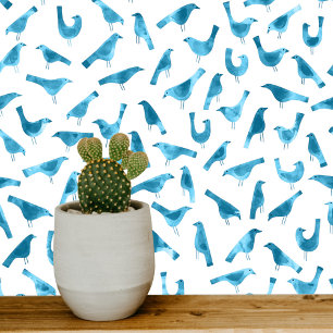 Aquamarine und weiße Vögel Wasserfarben Kunst Tapete