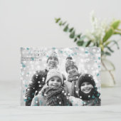 Aquamarine und weiße Winterschneeflocken Foto Einladung (Stehend Vorderseite)