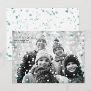 Aquamarine und weiße Winterschneeflocken Foto Einladung