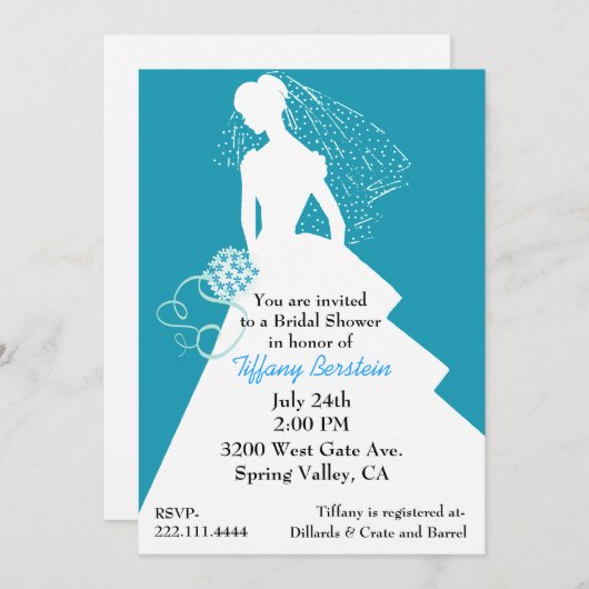 Aquamarine und White Bride Dusche Einladung (Vorne/Hinten)