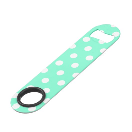 Aquamarine und White Polka Dot Speedflaschenöffner (Rückseite Schrägansicht)