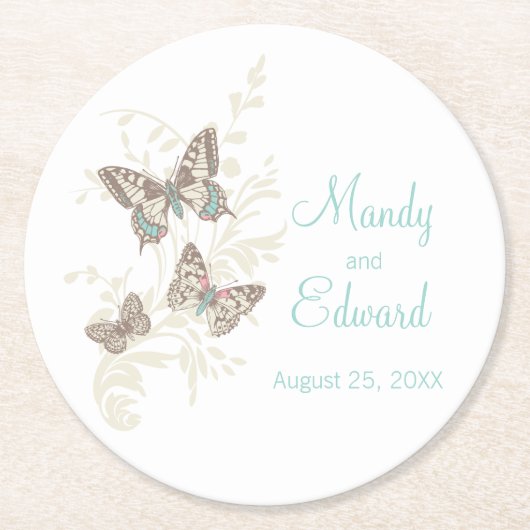 Aquamarine Untersetzer mit Hochzeitskunst (Vorderseite)