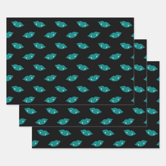 Aquamarine Vampire Lips und Zähne auf Schwarz Geschenkpapier Set (Set)
