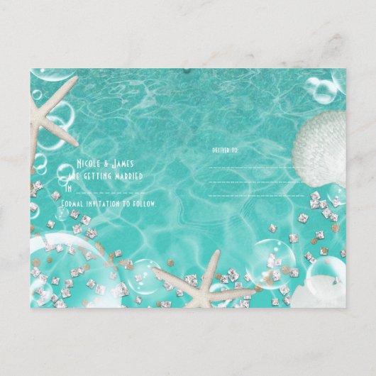 Aquamarine verzauberte Sternfische & Blasen Save t Ankündigungspostkarte (Rückseite)
