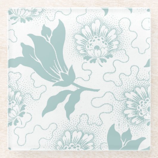 Aquamarine Vintage Blumenschrift im Bauernstil Glasuntersetzer (Vorderseite)