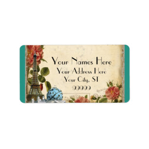 Aquamarine Vintage Eiffelturm-Rose: passende Adres Adressaufkleber