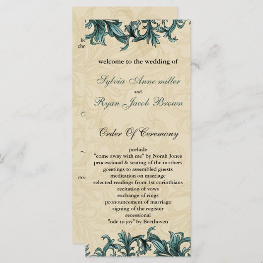 Aquamarine Vintage Hochzeit von Elfenbein Programm (Vorne/Hinten)