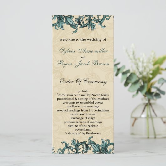 Aquamarine Vintage Hochzeit von Elfenbein Programm (Stehend Vorderseite)