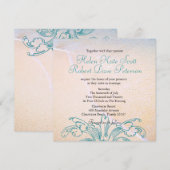 Aquamarine Vintage Muschel Scroll Beach Hochzeit E Einladung (Vorne/Hinten)