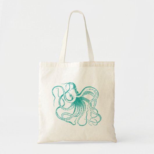 Aquamarine Vintage Octopus-Illustration Tragetasche (Vorne)