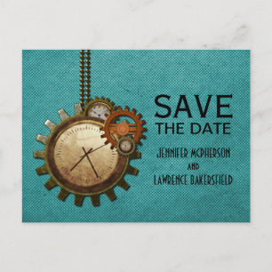 Aquamarine Vintage Uhr Save the Date Postkarte
