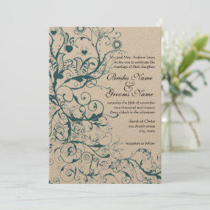 Aquamarine Vögel und Wirbel zum Hochzeitsempfang Einladung