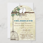 Aquamarine Vogeltauben in einer Baumhochzeit Einladung (Vorderseite)