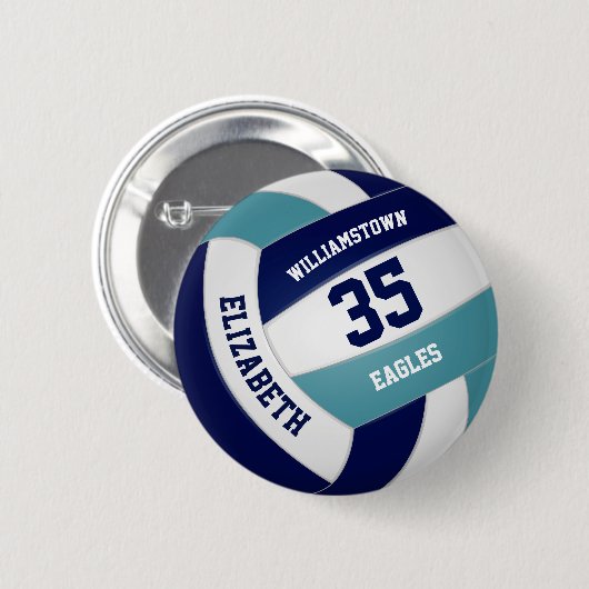 aquamarine Volleyballgeschenke aus Marineblau Button (Vorne & Hinten)