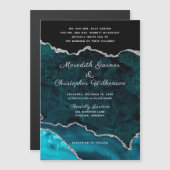 Aquamarine Wassa Agate Silver Glitzer Hochzeit Magneteinladung (Vorne/Hinten)