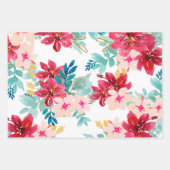 Aquamarine Wasserfarbe Blumengrün Roter Streifen Geschenkpapier Set (Vorderseite)