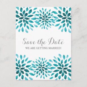 Aquamarine Wasserfarbe Chrysanthemum Save the Date Ankündigungspostkarte