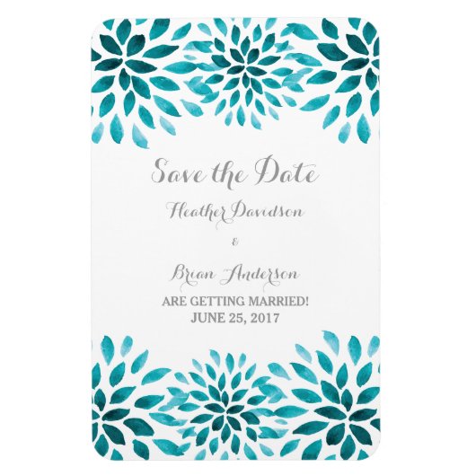 Aquamarine Wasserfarbe Chrysanthemum Save the Date Magnet (Vertikal)