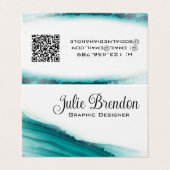 Aquamarine Wasserfarbe Elegante Moderne, faltenbar Visitenkarten (Außenseite Aufgefaltet)