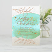 Aquamarine Wasserfarbe Elfenbein und Goldstaub 50. Einladung (Stehend Vorderseite)