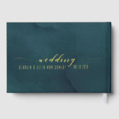 Aquamarine Wasserfarbe Gold Script Hochzeit Gästebuch (Rückseite)