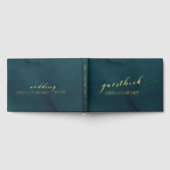 Aquamarine Wasserfarbe Gold Script Hochzeit Gästebuch (Voll)