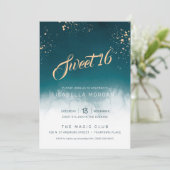 Aquamarine Wasserfarbe Goldener Spritzer Süß 16 Pa Einladung (Stehend Vorderseite)