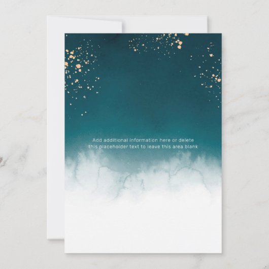 Aquamarine Wasserfarbe Goldener Spritzer Süß 16 Pa Einladung (Rückseite)