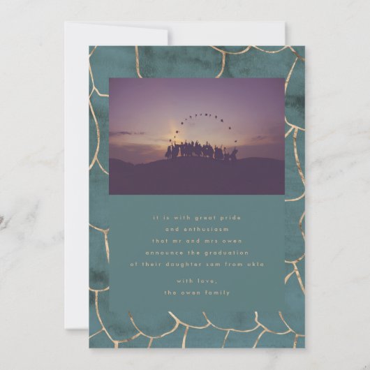 Aquamarine Wasserfarbe Moderne Goldene Fossilien Ankündigung (Rückseite)