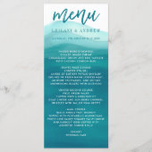 Aquamarine Wasserfarbe Ombre Wave Wedding Menükarte (Vorderseite)