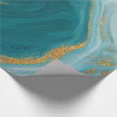 Aquamarine Wasserfarbe und Imitat Goldgeode Geschenkpapier (Ecke)