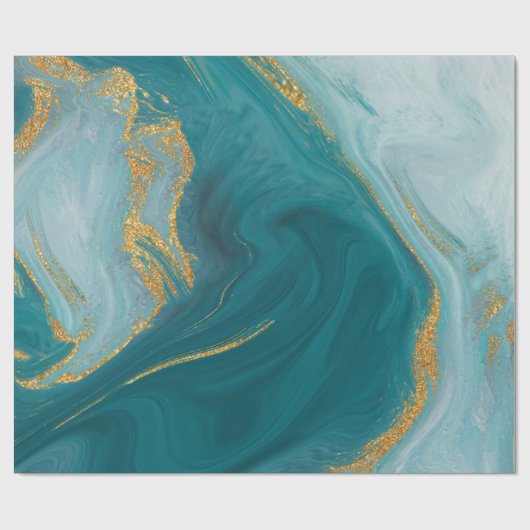 Aquamarine Wasserfarbe und Imitat Goldgeode Geschenkpapier (Flach)