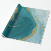 Aquamarine Wasserfarbe und Imitat Goldgeode Geschenkpapier (Ungerollt)