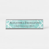 Aquamarine Wasserfarben Geometrische moderne, benu Schreibtischnamensplakette (Vorderseite )