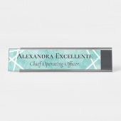 Aquamarine Wasserfarben Geometrische moderne, benu Schreibtischnamensplakette (Vorderseite )