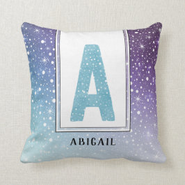 Aquamarine Wasserfarben-Monogram-Galaxie Lila Schn Kissen