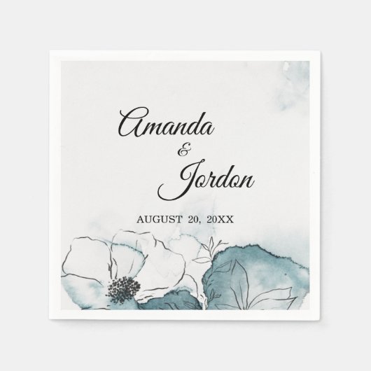 Aquamarine Wasserfarben-Sketch Hochzeitscocktail N Serviette (Vorderseite)