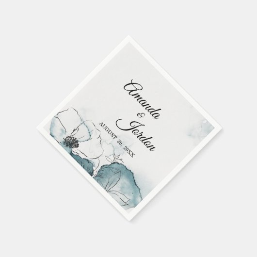 Aquamarine Wasserfarben-Sketch Hochzeitscocktail N Serviette (Ecke)