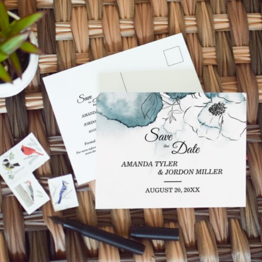 Aquamarine Wasserfarbensenkung Hochzeit Sichern Si Ankündigungspostkarte